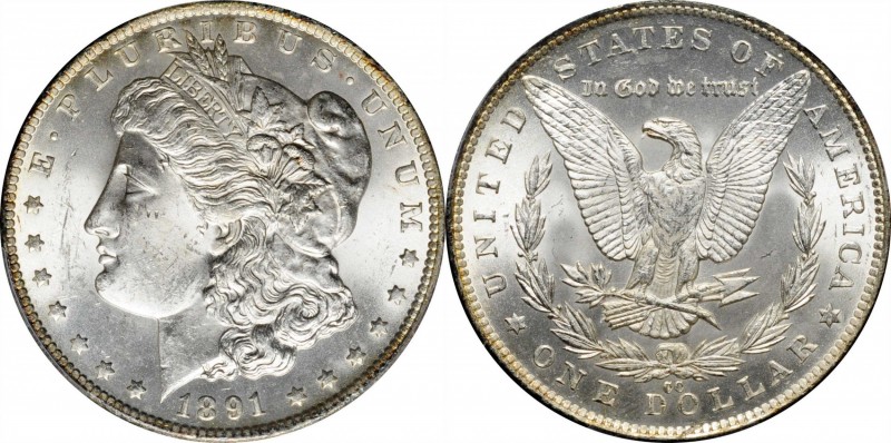 1891-CC Morgan Silver Dollar. VAM-3. Top 100 Variety. Spitting Eagle. MS-63 (PCG...