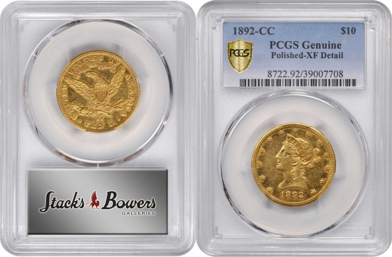 1892-CC Liberty Head Eagle. EF Details--Polished (PCGS).
PCGS# 8722. NGC ID: 26...