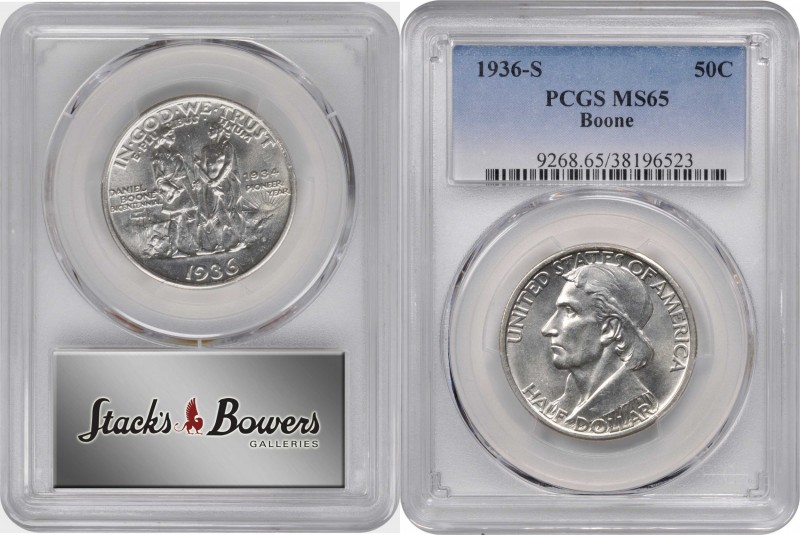 1936-S Boone Bicentennial. MS-65 (PCGS).
PCGS# 9268. NGC ID: BYG2.
Estimate: 1...