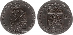 Bataafse Republiek (1795-1806) - Holland - 1 Gulden 1797 (Sch. 92a / RR) met HOLL:* OVERSLAG over WESTF. en rond altaar met guirlande - ZF / met patin...
