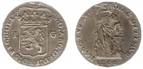 Bataafse Republiek (1795-1806) - Holland - 1 Gulden 1800 met 'HOLL' en hoogstaande punt (Sch. 93a / Delm. 1179) - VARIANT zonder roosje op altaar - kl...