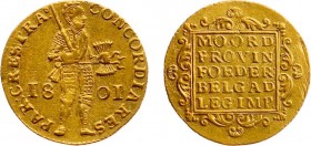 Bataafse Republiek (1795-1806) - Holland - Gouden Dukaat 1801 (Sch. 25 / Delm. 1171B /R) - 3.46 gram - klemspoortjes - ZF / zeldzaam