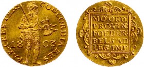 Bataafse Republiek (1795-1806) - Utrecht - Gouden Dukaat 1803 (Sch. 39 / Delm. 1171C) - 3.49 gram - lichte buigsporen - PR/UNC