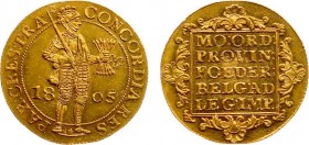 Bataafse Republiek (1795-1806) - Utrecht - Dubbele Gouden Dukaat 1805 (Sch. 12 /R) - 6.95 gram - Staande ridder met zwaard en pijlenbundel en wapentje...
