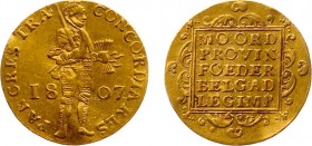 Koninkrijk Holland (Lodewijk Napoleon 1806-1810) - Gouden Dukaat 1807 met rechte '7' (Sch. 119A / Delm. 1176A) - 3.42 gram - klemspoortjes - ZF