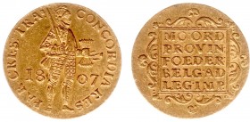 Koninkrijk Holland (Lodewijk Napoleon 1806-1810) - Gouden Dukaat 1807 met rechte '7' (Sch. 119A / Delm. 1176A) - ZF+