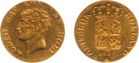 Koninkrijk Holland (Lodewijk Napoleon 1806-1810) - Gouden Dukaat 1809 - 3e type - mmt. Bij (Sch. 132 / Delm. 1180) - Vz: Borstbeeld van Lodewijk Napol...