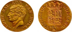 Koninkrijk Holland (Lodewijk Napoleon 1806-1810) - Gouden Dukaat 1810 - 3e type - mmt. Bij met poten (Sch. 133 / Delm. 1180) - 3.51 gram - Vz: Borstbe...