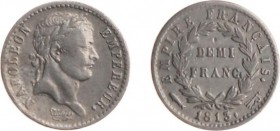 Nederland onder Napoleon (1810-1813) - 1/2 Franc 1813 (Sch. 172 /RR) - met miniem putje in veld, overigens PR / oplage: 11.912 ex. / zeer zeldzaam