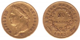 Nederland onder Napoleon (1810-1813) - 20 Francs 1813 OVERSLAG 1812 mt. Vlaggemast (Sch.- / vgl. Sch. 164) - jaartalwijziging - Goud - ZF