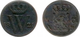 Koninkrijk NL Willem I (1815-1840) - ½ Cent 1821 B (Sch. 366/R) - ZG/FR, ZELDZAAM