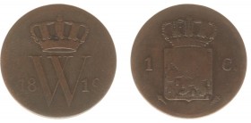 Koninkrijk NL Willem I (1815-1840) - 1 Cent 1819 U (Sch. 324/ R) - ZG/FR, oplage 165.000 stuks, zeldzaam