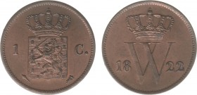 Koninkrijk NL Willem I (1815-1840) - 1 Cent 1822 U - muntslag (Sch. 326) - PR/UNC