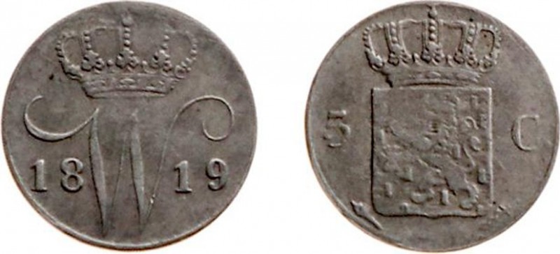 Koninkrijk NL Willem I (1815-1840) - 5 Cent 1819 U (Sch. 315/RR) ZEER ZELDZAAM -...