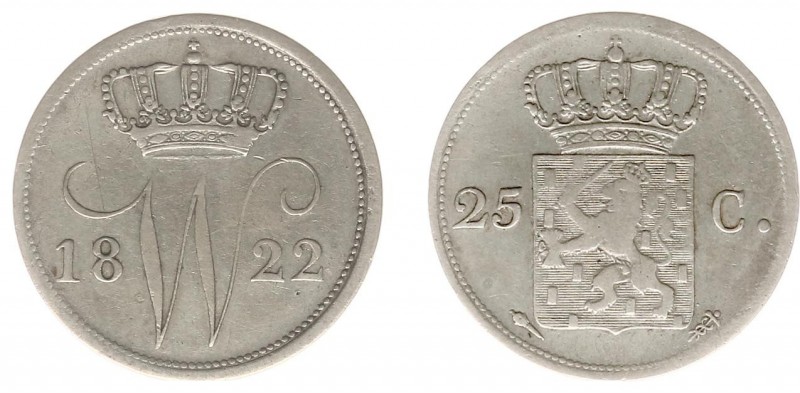 Koninkrijk NL Willem I (1815-1840) - 25 Cent 1822 U (Sch. 288/R) - F/ZF, zeldzaa...