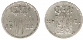 Koninkrijk NL Willem I (1815-1840) - 25 Cent 1822 U (Sch. 288/R) - F/ZF, zeldzaam, oplage 116.482 stuks