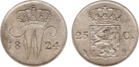 Koninkrijk NL Willem I (1815-1840) - 25 Cent 1824 B (Sch. 295) - PR+