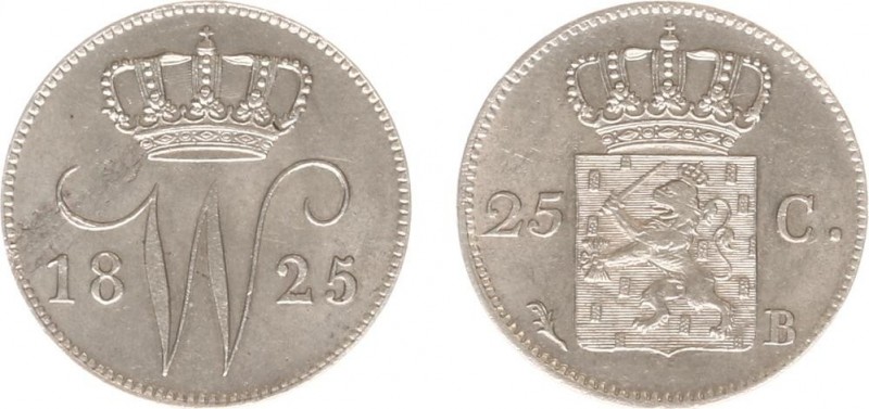 Koninkrijk NL Willem I (1815-1840) - 25 Cent 1825 U (Sch. 296) - PR, met lichte ...