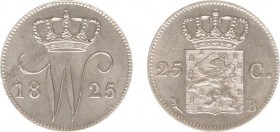 Koninkrijk NL Willem I (1815-1840) - 25 Cent 1825 U (Sch. 296) - PR, met lichte gietgallen op voorzijde. Sporen van dubbelslag in kroon op voor- en ke...