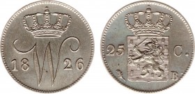 Koninkrijk NL Willem I (1815-1840) - 25 Cent 1826 B (Sch. 297) - UNC, topkwaliteit, eerste slag!