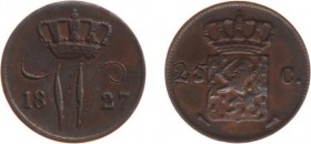 Koninkrijk NL Willem I (1815-1840) - 25 Cents 1827 U - contemporaine vervalsing (verzilverd geweest) - 20,6 à 21,5 mm 2,86 gram - ZF