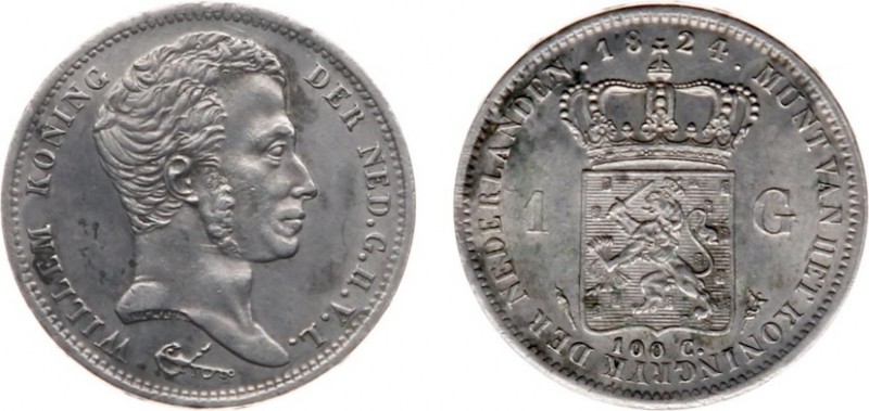 Koninkrijk NL Willem I (1815-1840) - 1 Gulden 1824 U zonder streepje tussen kroo...