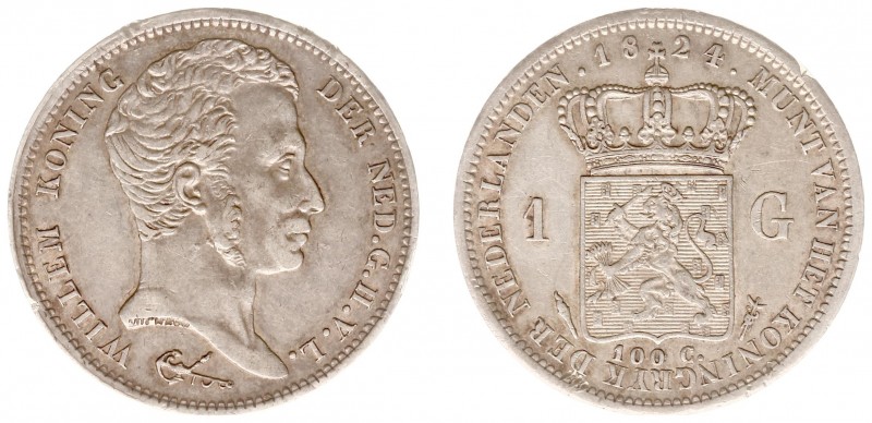 Koninkrijk NL Willem I (1815-1840) - 1 Gulden 1824 U (Sch. 264) - zonder streepj...