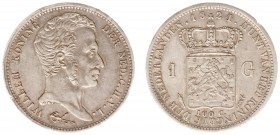 Koninkrijk NL Willem I (1815-1840) - 1 Gulden 1824 U (Sch. 264) - zonder streepje tussen kroon en wapen - randtikjes - ZF/PR