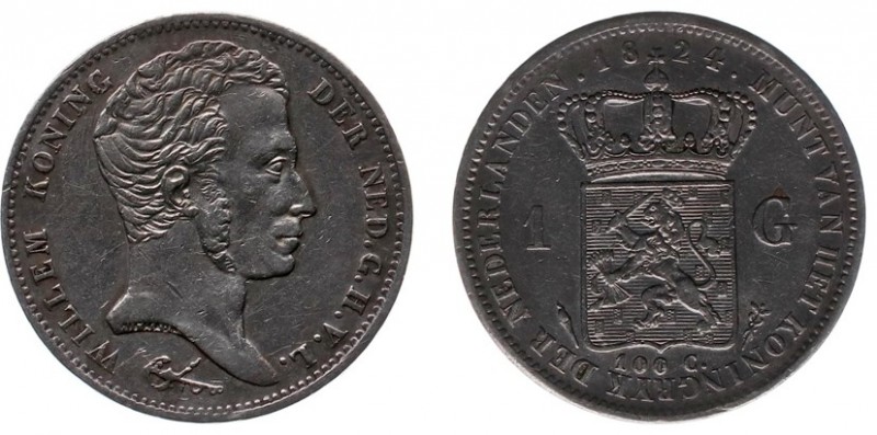 Koninkrijk NL Willem I (1815-1840) - 1 Gulden 1824 U met streepje tussen kroon e...