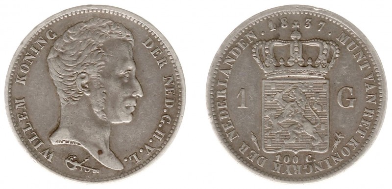 Koninkrijk NL Willem I (1815-1840) - 1 Gulden 1837 (Sch. 268) - ZF-, mooie patin...
