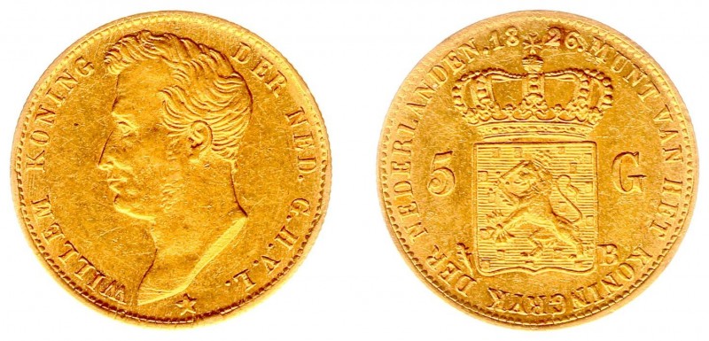 Koninkrijk NL Willem I (1815-1840) - 5 Gulden 1826 B (Sch. 197) - Goud - ZF/PR