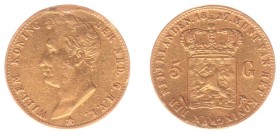Koninkrijk NL Willem I (1815-1840) - 5 Gulden 1827 U (Sch. 196) - Goud - klemsporen - ZF
