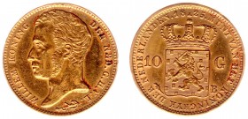 Koninkrijk NL Willem I (1815-1840) - 10 Gulden 1825 B (Sch. 191) - Goud - ZF+, gepoetst en lichte randschade