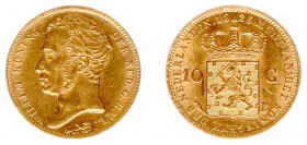 Koninkrijk NL Willem I (1815-1840) - 10 Gulden 1825 B (Sch. 191) - Goud - PR, min. krasje op kz
