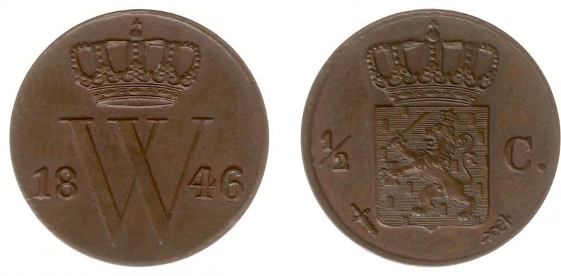 Koninkrijk NL Willem II (1840-1849) - ½ Cent 1846 (Sch. 540) - UNC-