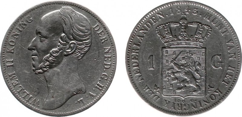 Koninkrijk NL Willem II (1840-1849) - 1 Gulden 1843 (Sch. 520) - ZF