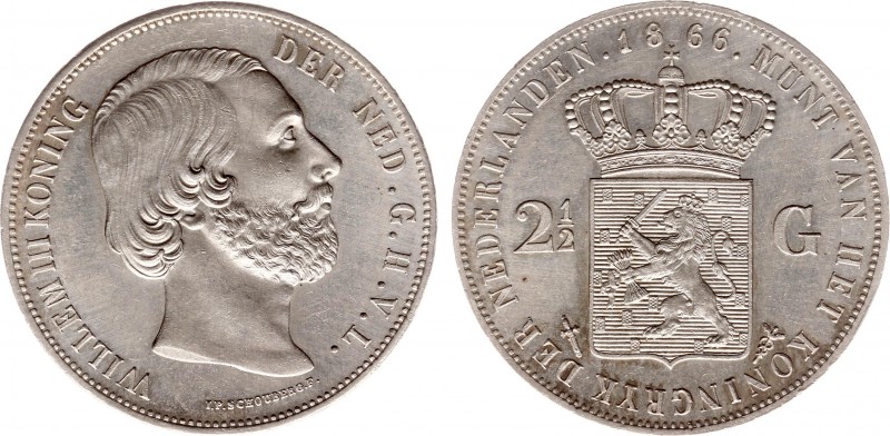 Koninkrijk NL Willem III (1849-1890) - 2½ Gulden 1866 (Sch. 592) - UNC