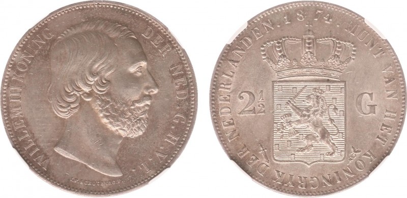 Koninkrijk NL Willem III (1849-1890) - 2½ Gulden 1874 mmt. zwaard met klaverblad...