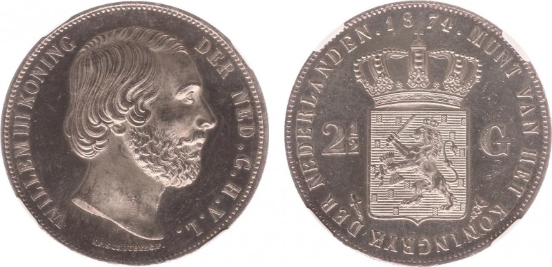 Koninkrijk NL Willem III (1849-1890) - 2½ Gulden 1874 mmt. zwaard met klaverblad...