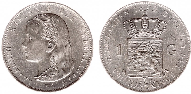 Koninkrijk NL Wilhelmina (1890-1948) - 1 Gulden 1892 (Sch. 792) - PR