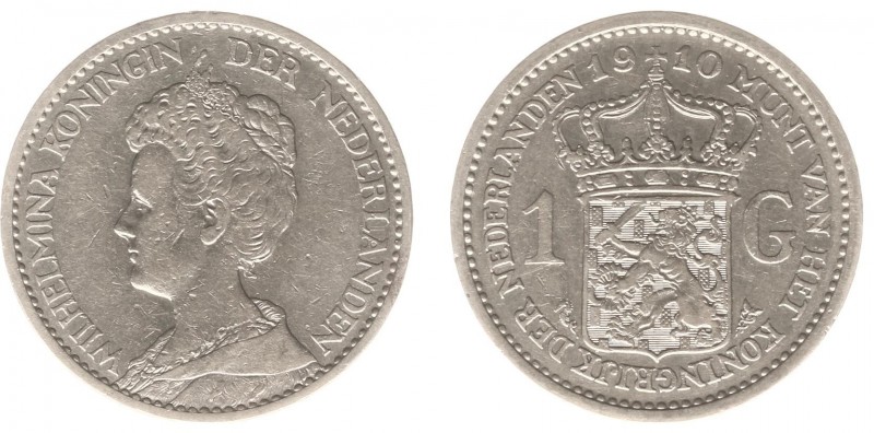 Koninkrijk NL Wilhelmina (1890-1948) - 1 Gulden 1910 (Sch. 812/S) - ZF