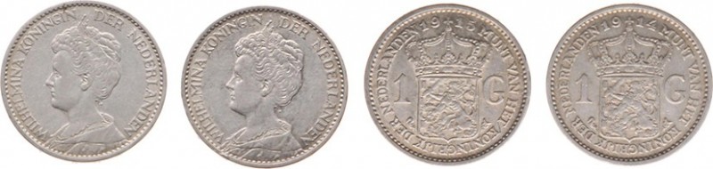 Koninkrijk NL Wilhelmina (1890-1948) - 1 Gulden 1914 (Sch. 816) + 1 Gulden 1915 ...