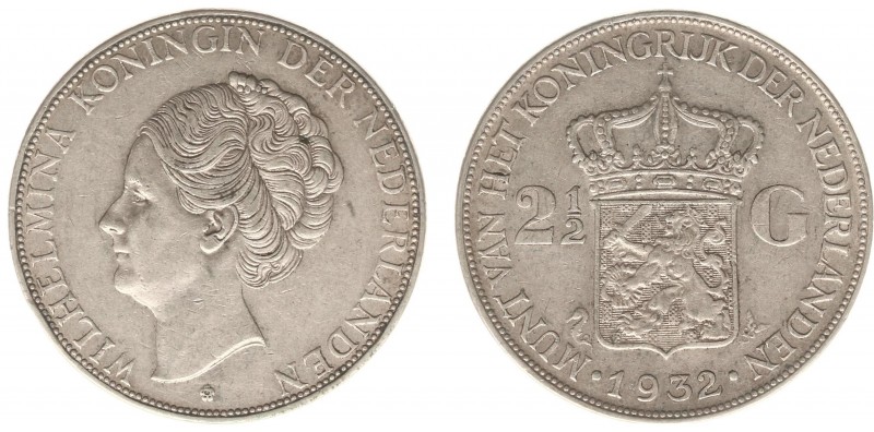 Koninkrijk NL Wilhelmina (1890-1948) - 2½ Gulden 1932 Grof Haar (Sch. 787a) - ZF...