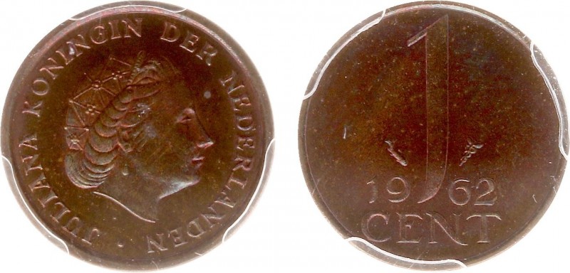 Koninkrijk NL Juliana (1948-1980) - 1 Cent 1962 (Sch. 1247), met gepolijste stem...