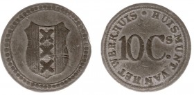 Huismunten - Amsterdam, Weeshuis - 10 cents z.j. uitgifte uitgifte 1824 lokaal fabrikaat (Sch.445, Kooij HG009.4)- VZ Amsterdams wapenschild / KZ Waar...