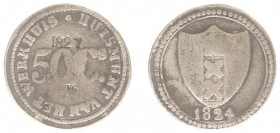 Huismunten - Amsterdam, Werkhuis - 50 cents 1824 met kloppen 1827 en VG door De Heus of lokaal fabrikaat (Sch.444, Kooij HG009.11)- VZ Waarde met omsc...
