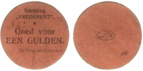 Huismunten - Bergen op Zoom, Vrederust - 1 gulden z.j. (Kooij IT018.5) - VZ Tekst, handtekening Geneesheer-Directeur en nummerstempel 122 / KZ fabriek...