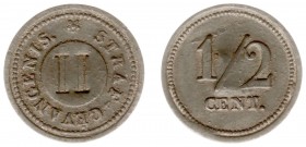 Huismunten - Strafgevangenis Hoorn - ½ cent z.j. geslagen vanaf 1834 bij 's Rijks Munt, met instempeling H (Sch.485b, Kooij HG005.1) - VZ Verheven cir...