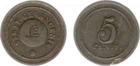 Huismunten - Strafgevangenis Leeuwarden - 5 cent z.j. geslagen vanaf 1834 bij 's Rijks Munt, met instempeling £ (Sch.483c, Kooij HG006.3) - VZ Verheve...