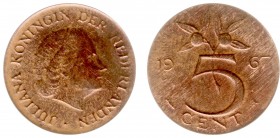 Misstrikes Netherlands and Euro's - 5 Cent 1967 MISSLAG op dun muntplaatje - 1,63 gram - PR, slecht opgekomen reliëf
